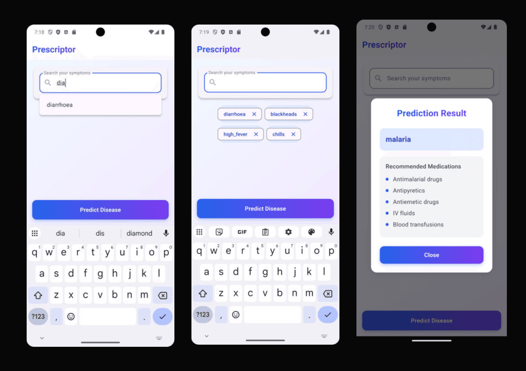Drug recommendation mobile interface preview